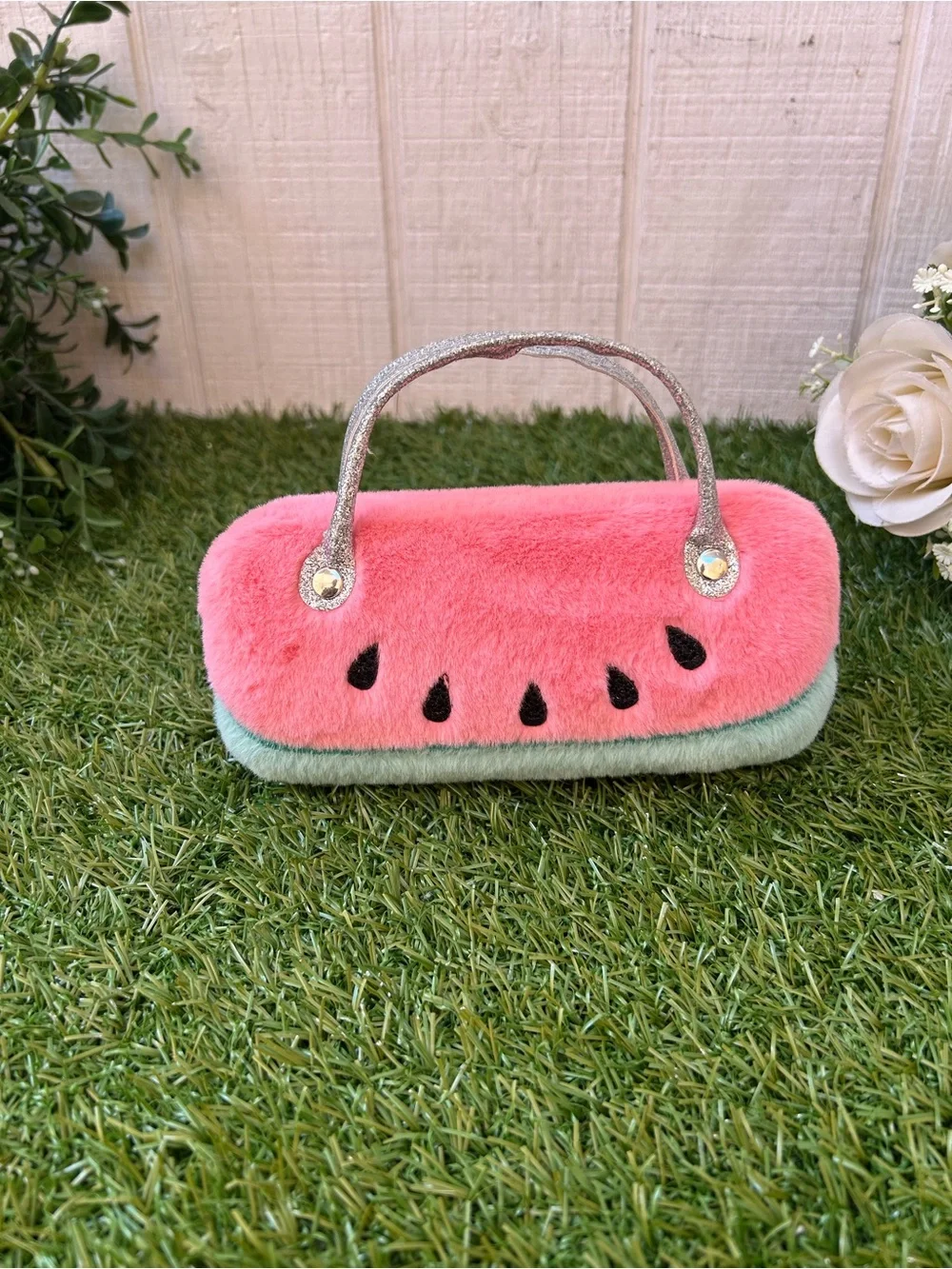 Kids Plush Watermelon Sunglasses Case - Pink and Mint Green